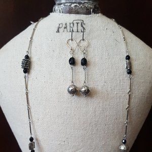 Handmade Silver & Jet Necklace & Earring Set
